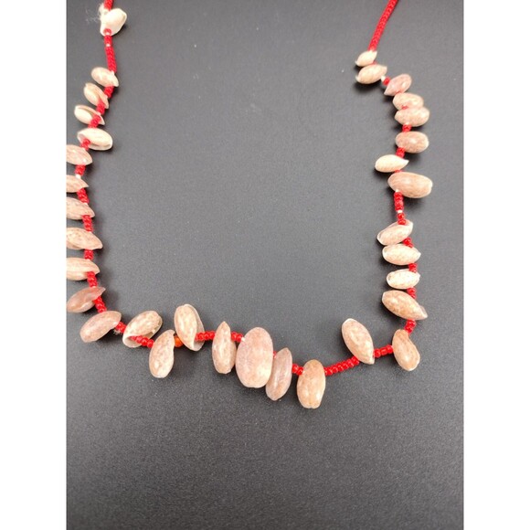 Vintage Beaded Cowrie Shell Necklace Handmade Lot of 2 Red Orange White - Picture 5 of 7